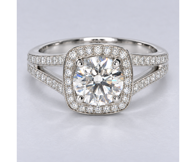 The Queen Diamond 1,00 ct Natural Zentraldiamant + 0,48 ct Haloring in Weissgold - sofort verfügbar